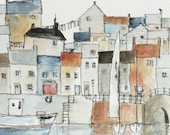 giclee art print of a harbor town