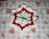 Handmade set of 4 coasters, white and red