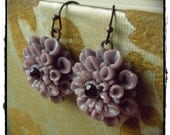 Purple Chrysanthemum and Black Rhinestone Earrings