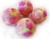 Polymer Clay Beads in yellow with pink flowers
