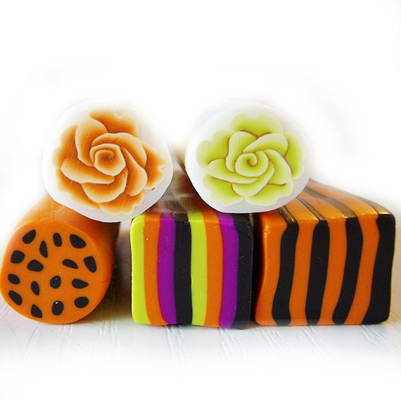 Polymer Clay Halloween Set with Rose Flower Canes by Dicope