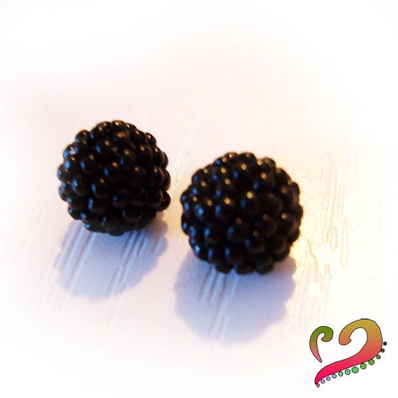 Pack of 2 Small Black Glass Berry Beaded Beads - 8mm
