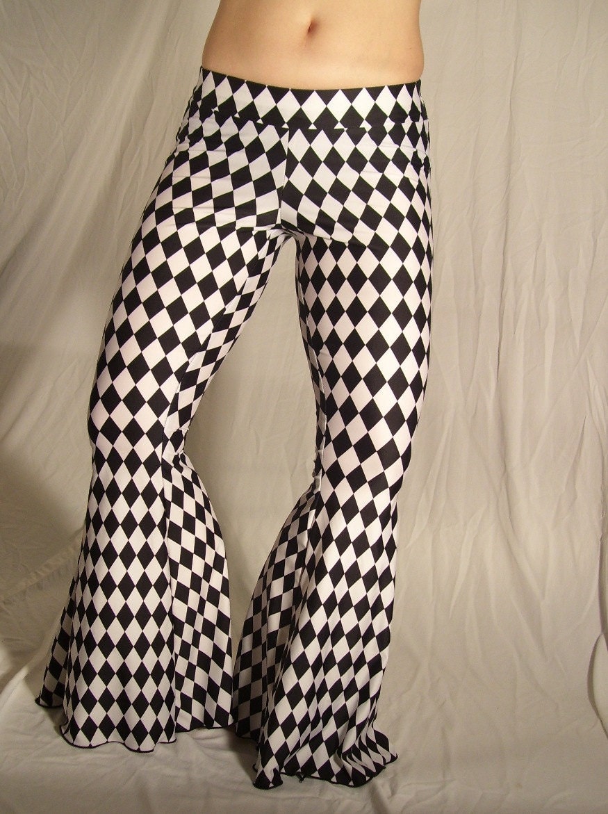 Flare tribal pants - black and white jester - YOUR SIZE