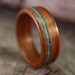 Santos Rosewood Bentwood Ring with Offset Turquoise Inlay - Handcrafted Wooden Ring