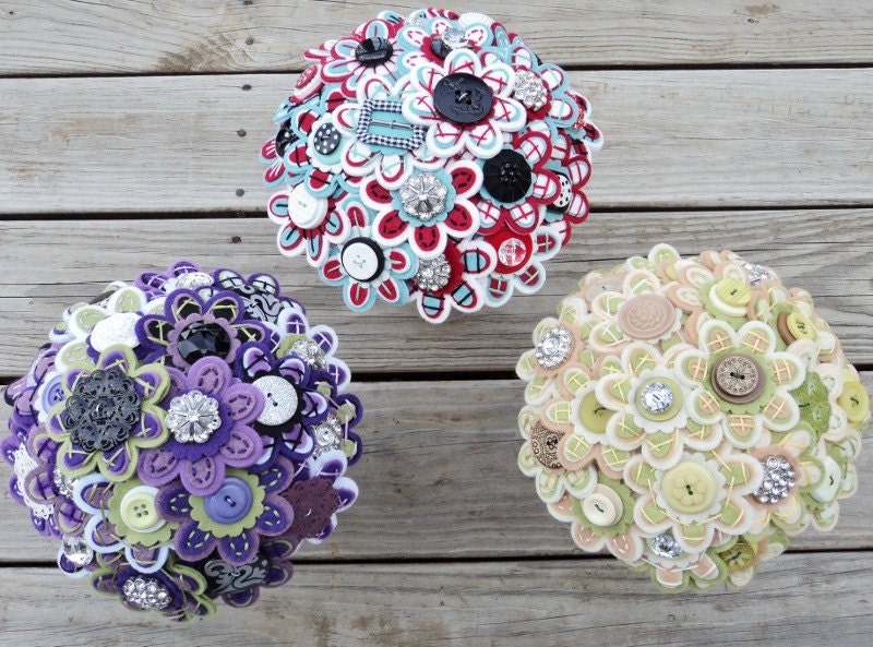 Custom Color Bridal Felt Button Bouquet