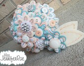Peach Sherbet Bridal Button Bouquet and Boutonniere