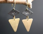 Black Magic Woman - Geometric Two-Tone Triangle Earrings with Mysterious Stamped Eye