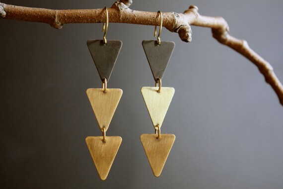 Landslide - Geometric Two-Tone Stacked Triangle Earrings