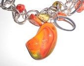 Bright, Vibrant, Summer, Beach, Sexy, Chunky, Orange, Red, Green, Yellow, and Silver Bracelet, Handmade, Fashion Jewelry