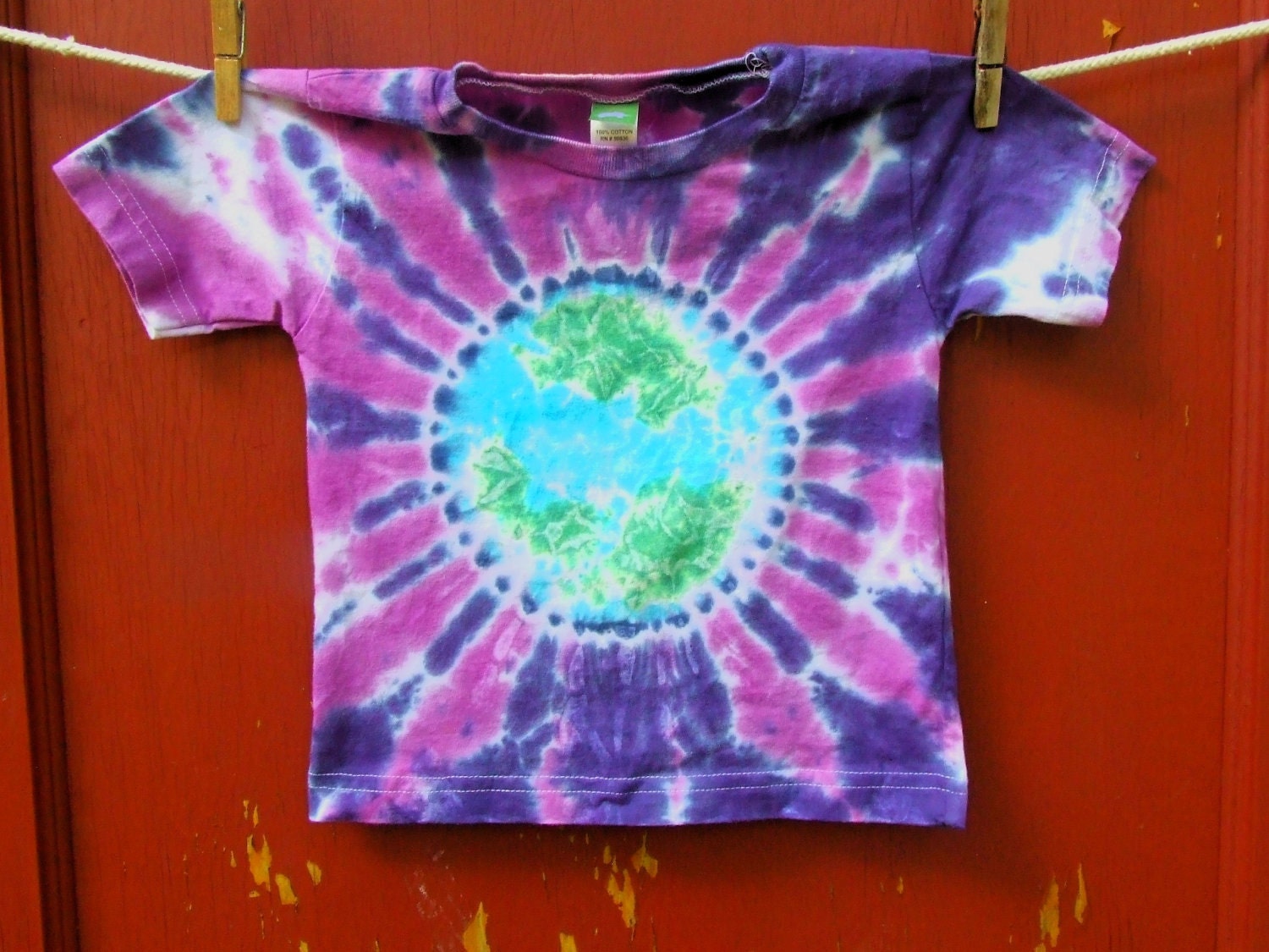 Tie Dye T-Shirt - Planet Earth in Purple Waves  - Toddler 2T - Ready to Ship