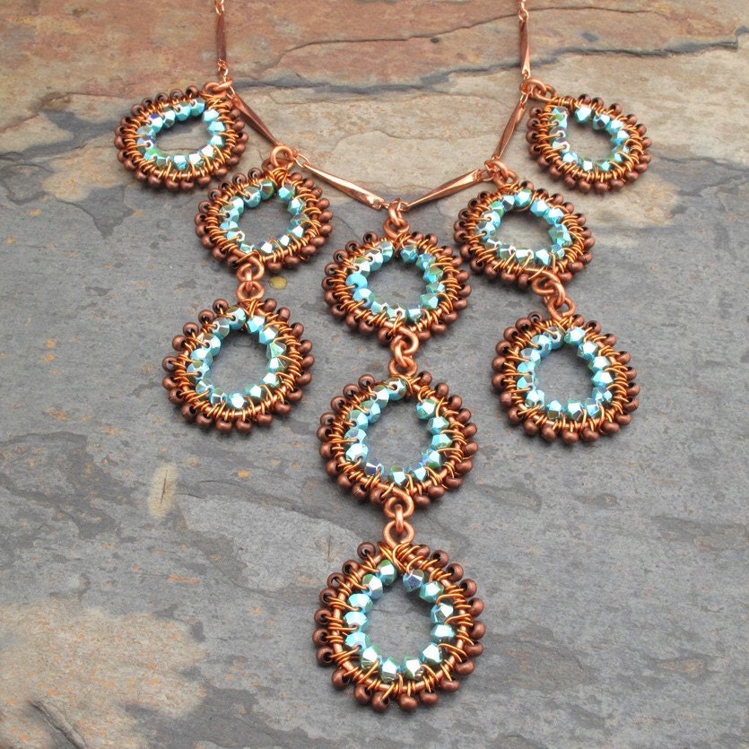 Copper Swarovski Crystal Necklace - Teardrops