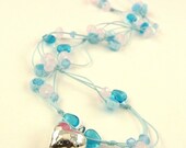 Aqua Marina - sterling silver and aquamarine glass hearts necklace