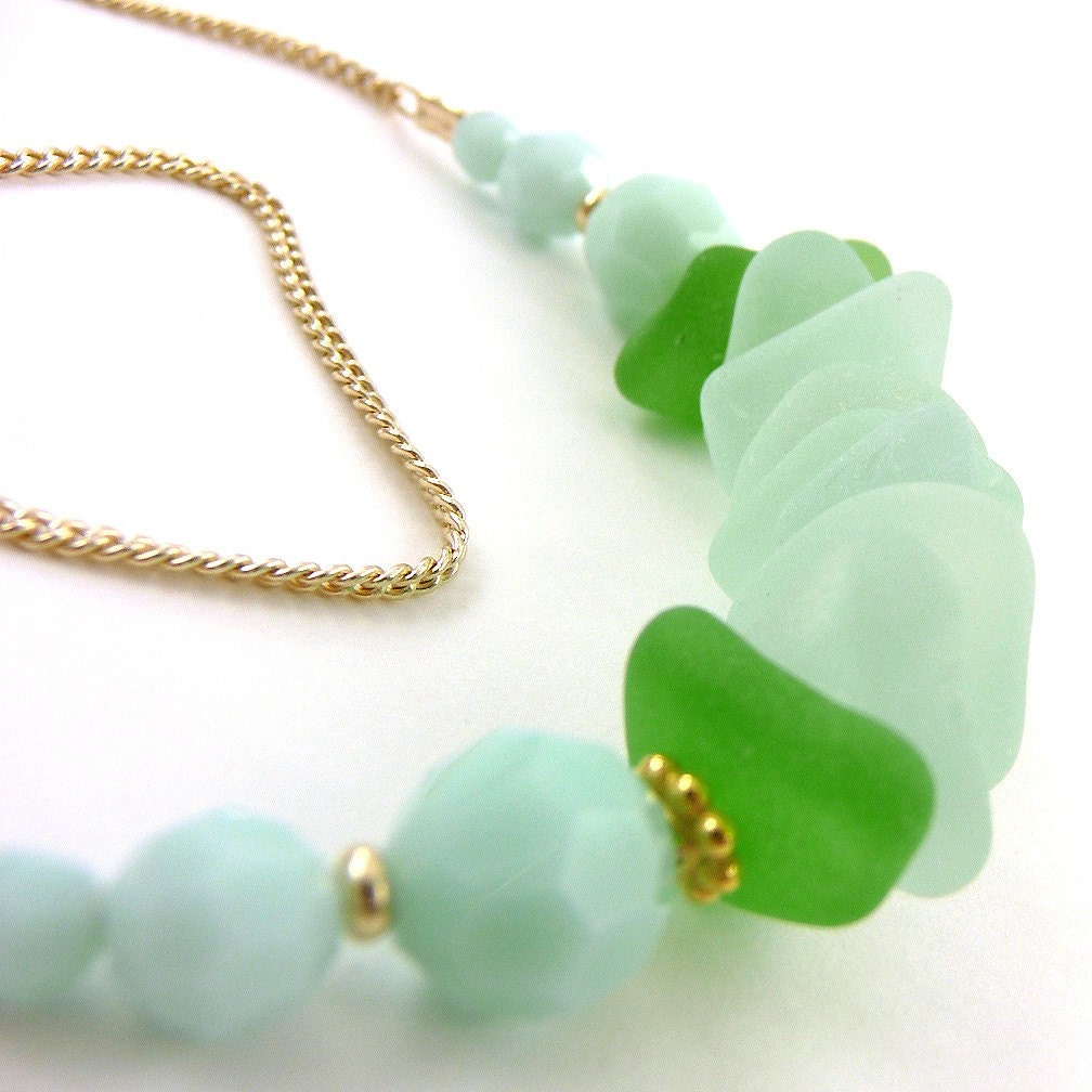 Wellspring beach glass necklace, in beautiful green colors