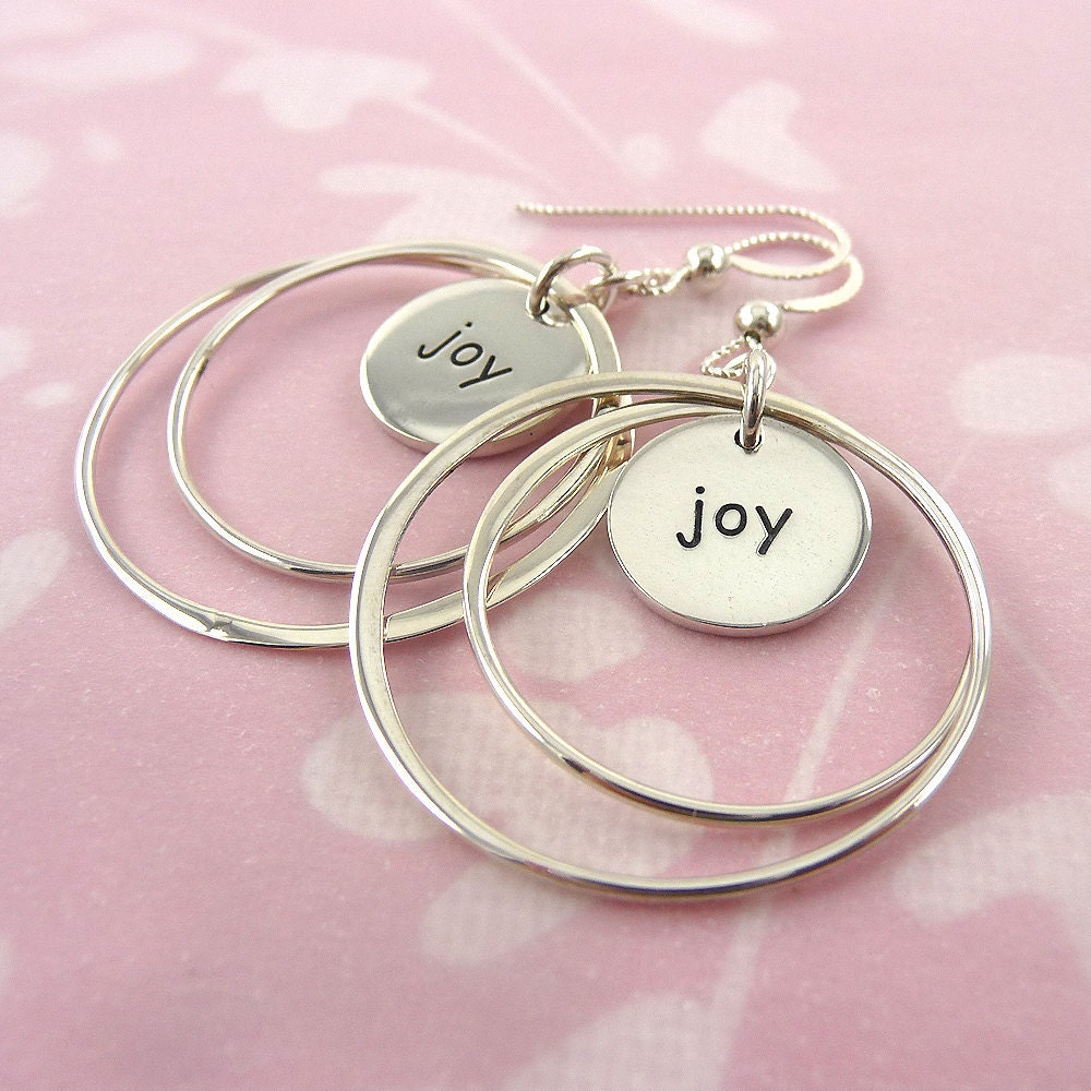 Joy And More Joy earrings, sterling silver, joy, circles and discs