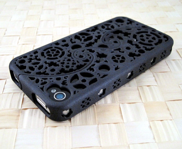 MADE TO ORDER (5-8 weeks) Designer iPhone 4S & 4 Steampunk Inspired Cogs and Gears Puzzle Case (3D printed Nylon) - 4 color options