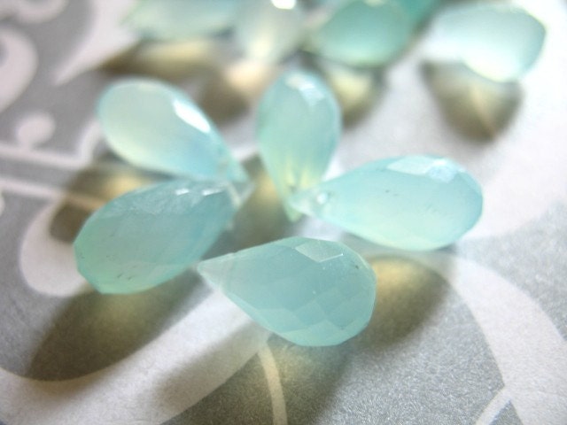Shop Sale..Aqua Blue CHALCEDONY Teardrop Briolettes Beads, Luxe AAA, Set of 8, 9-10 mm, Large Faceted Focal... bridal brides wholesale beads