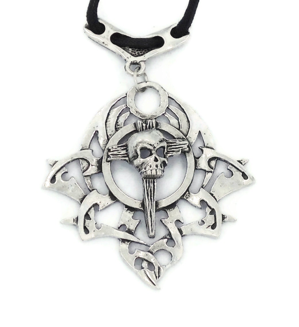 Vintage Skull Sword Dagger -  Pendant Necklace - Gothic Biker 1980s - Unisex- InVintageHeaven