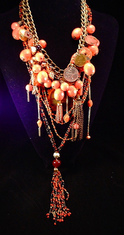 SALE - Charm Bib Necklace - Big statement - "BoHo Gypsy Queen" - InVintageHeaven
