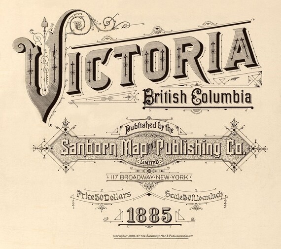 Vintage TYPOGRAPHY . . . Victoria British Columbia Sanborn Map Title Page, 16 x 20 inch Digital Reproduction No. 2008B
