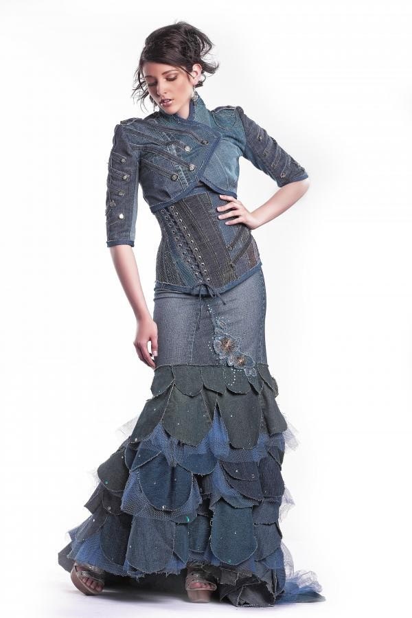 DENIM COUTURE DRESS with corset bra and a skirt first none refundable instolment of 500 dollars