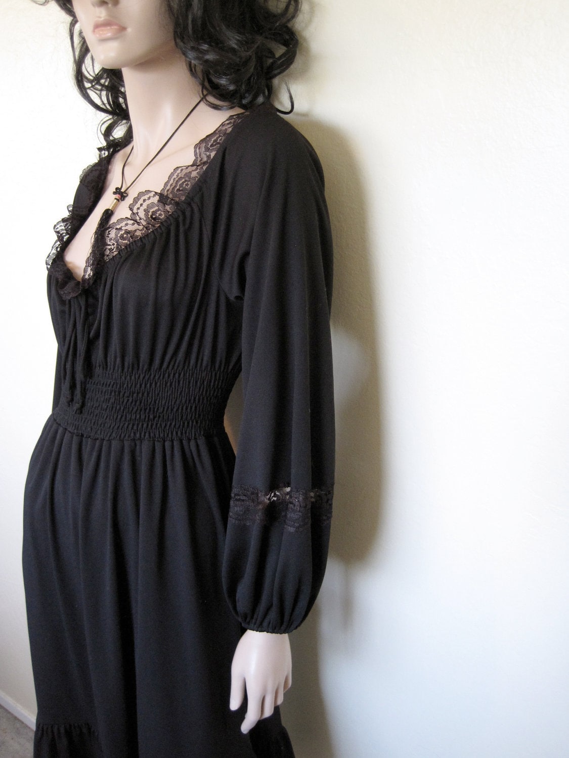 Sexy Black Peasant Style Dress with Lace Cut Outs by sewninpieces