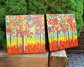 Trees in the Fall 3. Original Diptych Painting