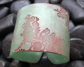 Jade Style Asian Floral Cuff Bracelet, Mint Green Pastel Coral Handmade Jewelry by theshagbag on Etsy