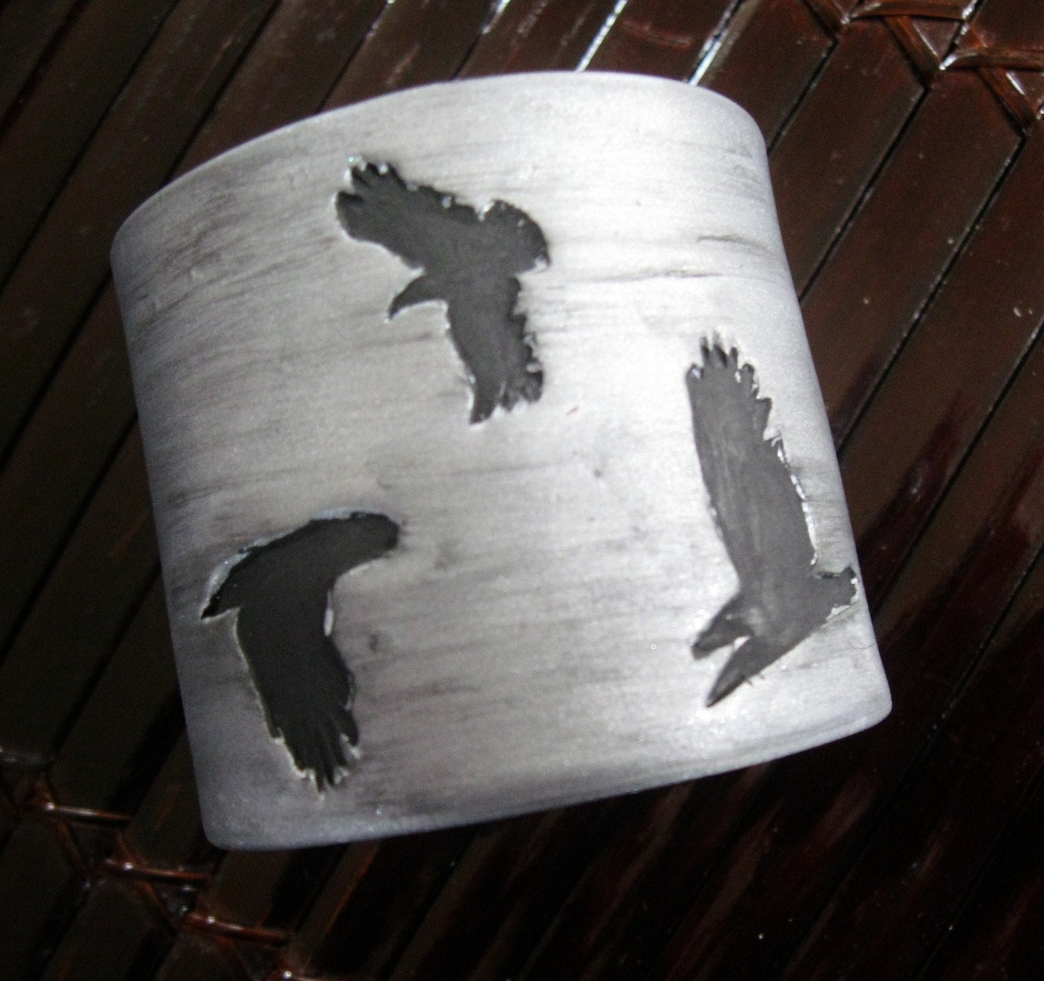 Huge Weekend SALE Silver Cuff Bracelet, Black Crow Bird Design, Handmade Jewelry by theshagbag on Etsy