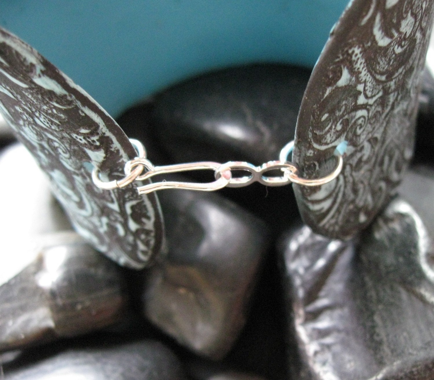 Turquoise Blue Cuff Bracelet Asian Ornate Black Design, Handmade jewelry by theshagbag on Etsy