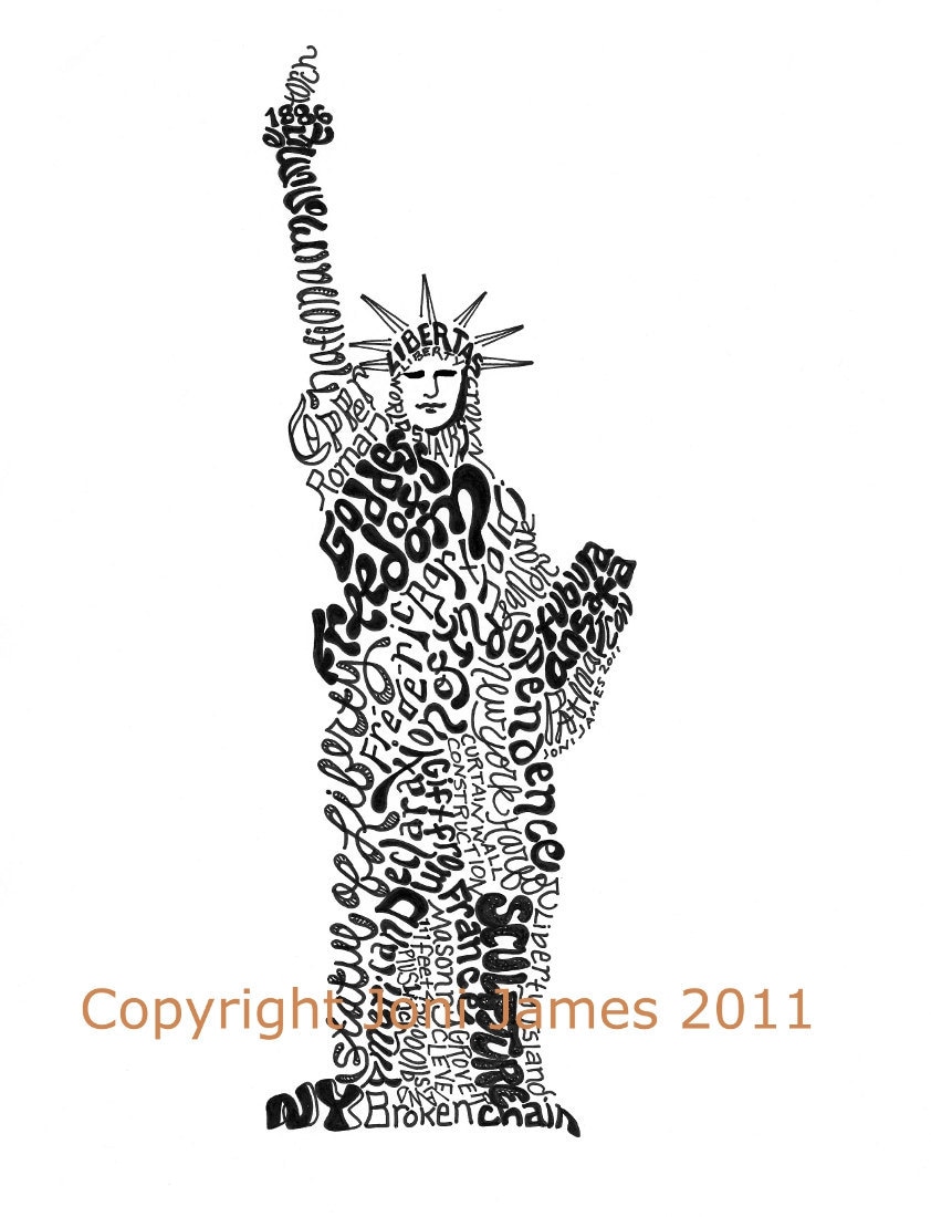 Statue of Liberty Word Art Calligram New York by CalligramORama