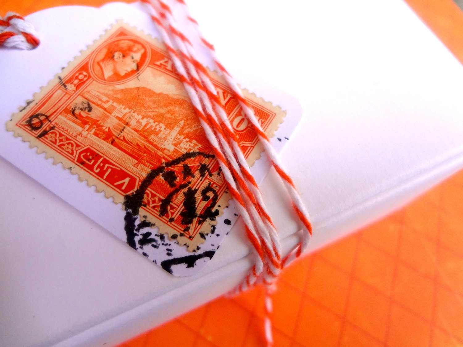 Handmade Vintage 'Summer love' Postage Stamp tags / labels - set of 6