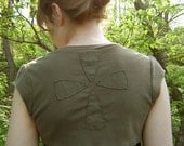 Repurposed Cotton Shrug with Cross - Olive Green, Small
