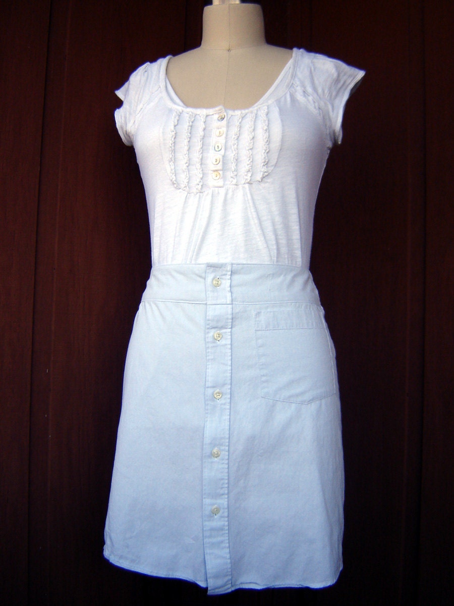 Repurposed Cotton Mini Skirt - Pale Blue, size Small (4)
