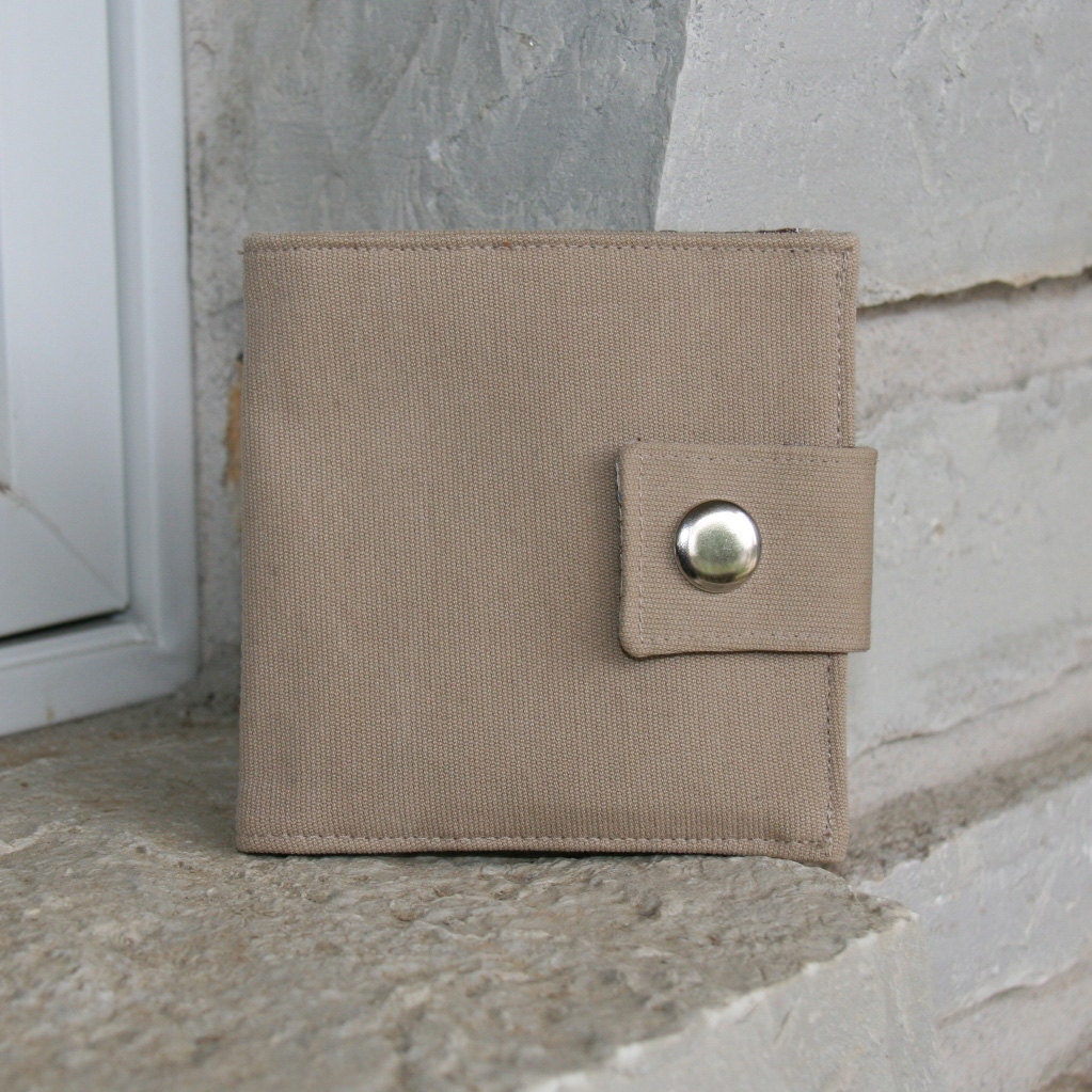 Repurposed snap Wallet - Khaki with Plaid Lining