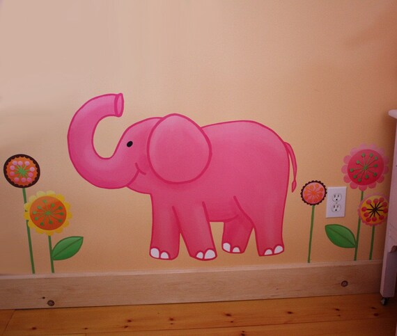 Fabric WALL DECALS Large Pink Elephant and Mod by ToadAndLily