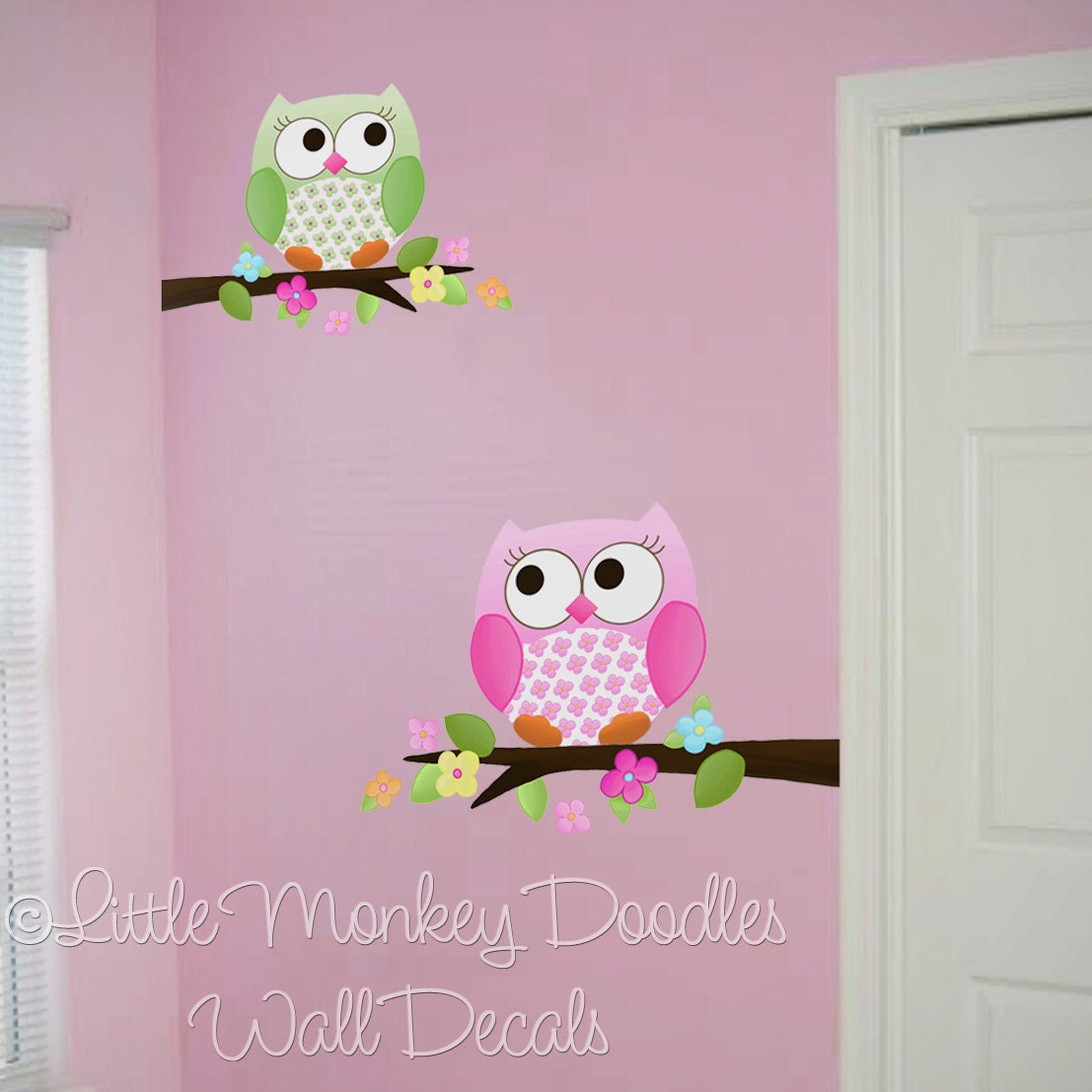 Owls Love Flowers Girls Nature Forest Bedroom Nursery WALL DECALS