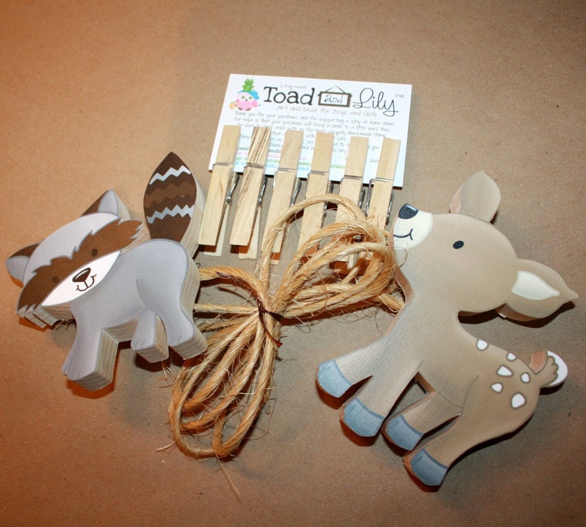 Forest Animal Friends Wooden Girls Wall Art Display Clips for Kids Bedroom Baby Nursery Playroom