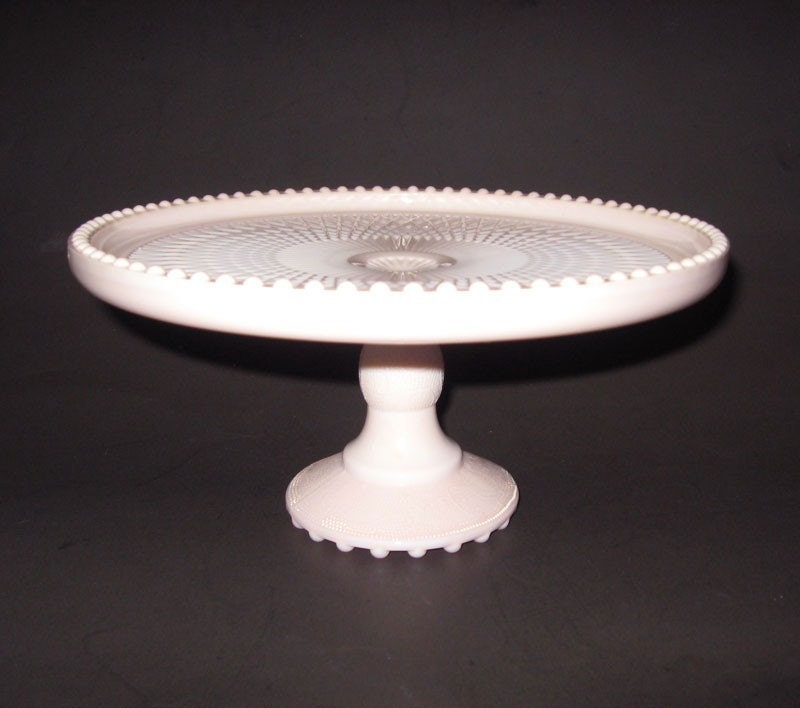 1950s Shell Pink Milk Glass Pedestal Cake Stand - Wedding