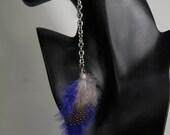 Chunky up cycle long chain and royal blue feather earrings