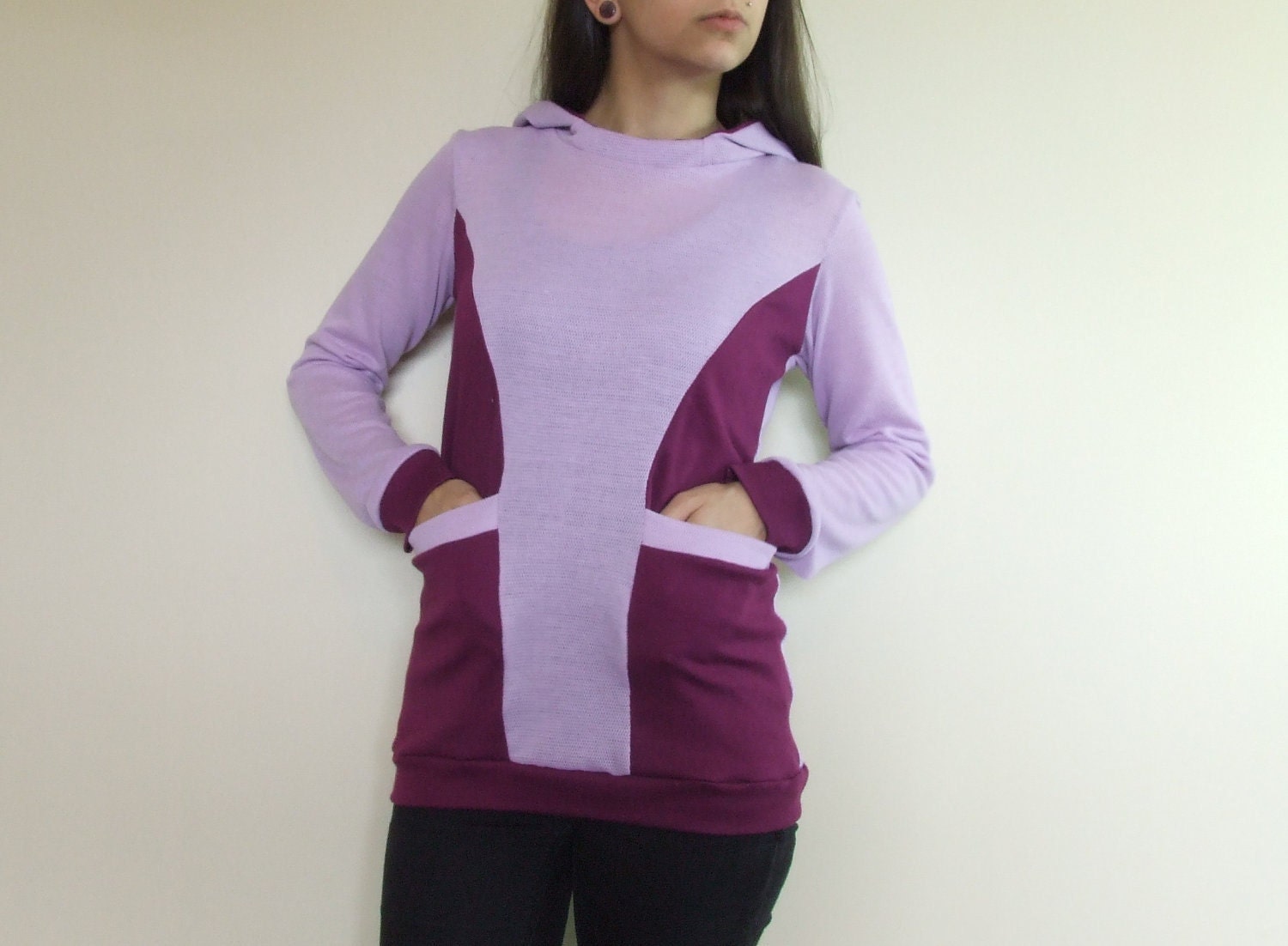 Long Sleeved Hoodie Shirt - Recycled Upcycled - Purples