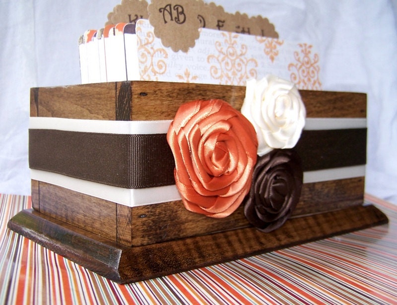 Wedding Guest Book Box - Burnt Orange, Brown and Ivory, dark Walnut Stain, Custom stains and colors available