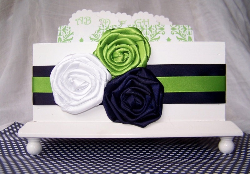 Wedding Guest Book Box - Navy Blue and Green, White Box, Marine Blue, Custom stains and colors available