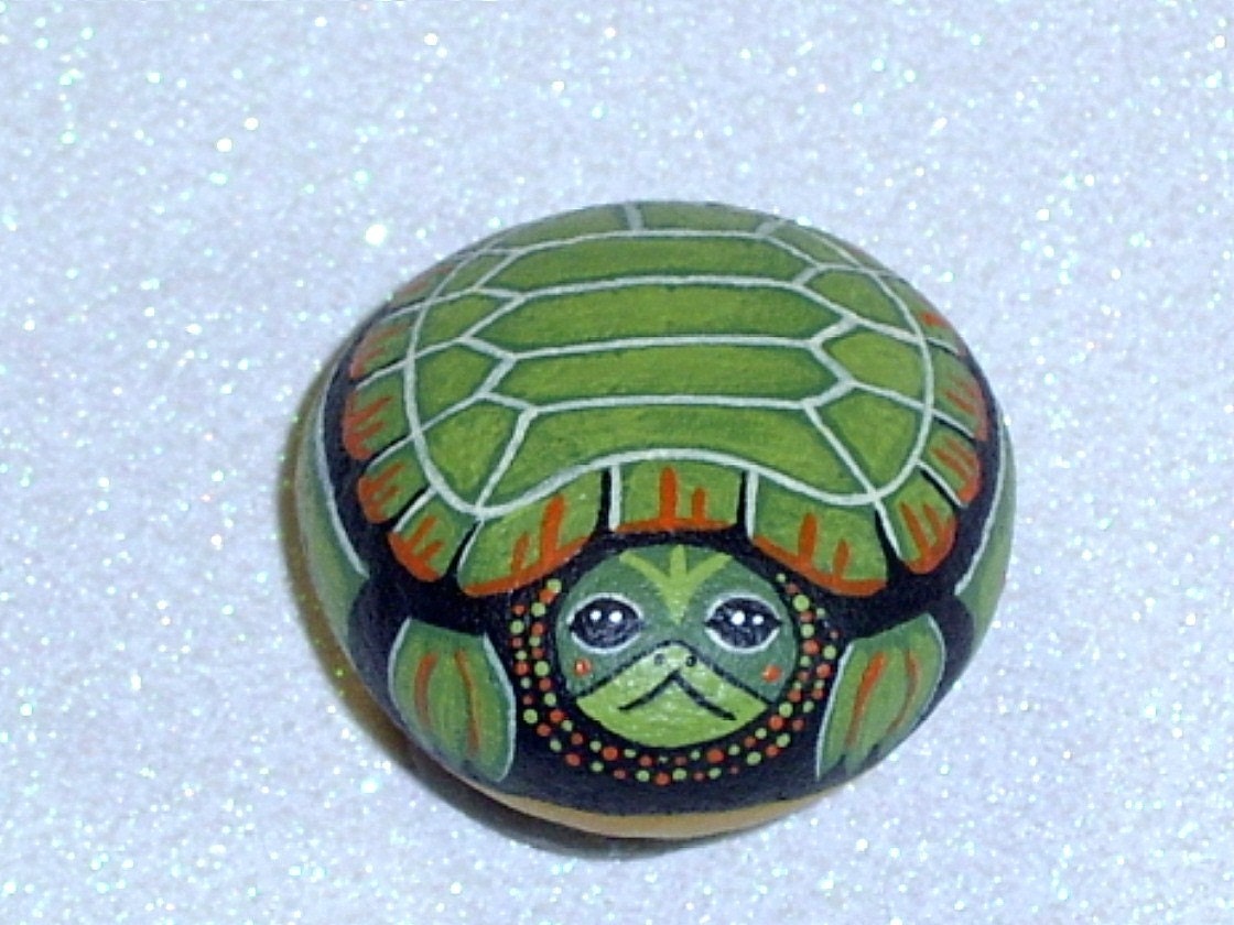 Snapping Turtle spring nature lovers garden terrarium decor gift for the gardener weatherproof hand painted rocks by Rockartiste on Etsy