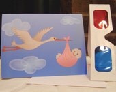 3-D Special Delivery Baby Girl Card - with 3-D glasses - Baby Showers, Invitations, Birth Announcements, Congratulations, or Stationery