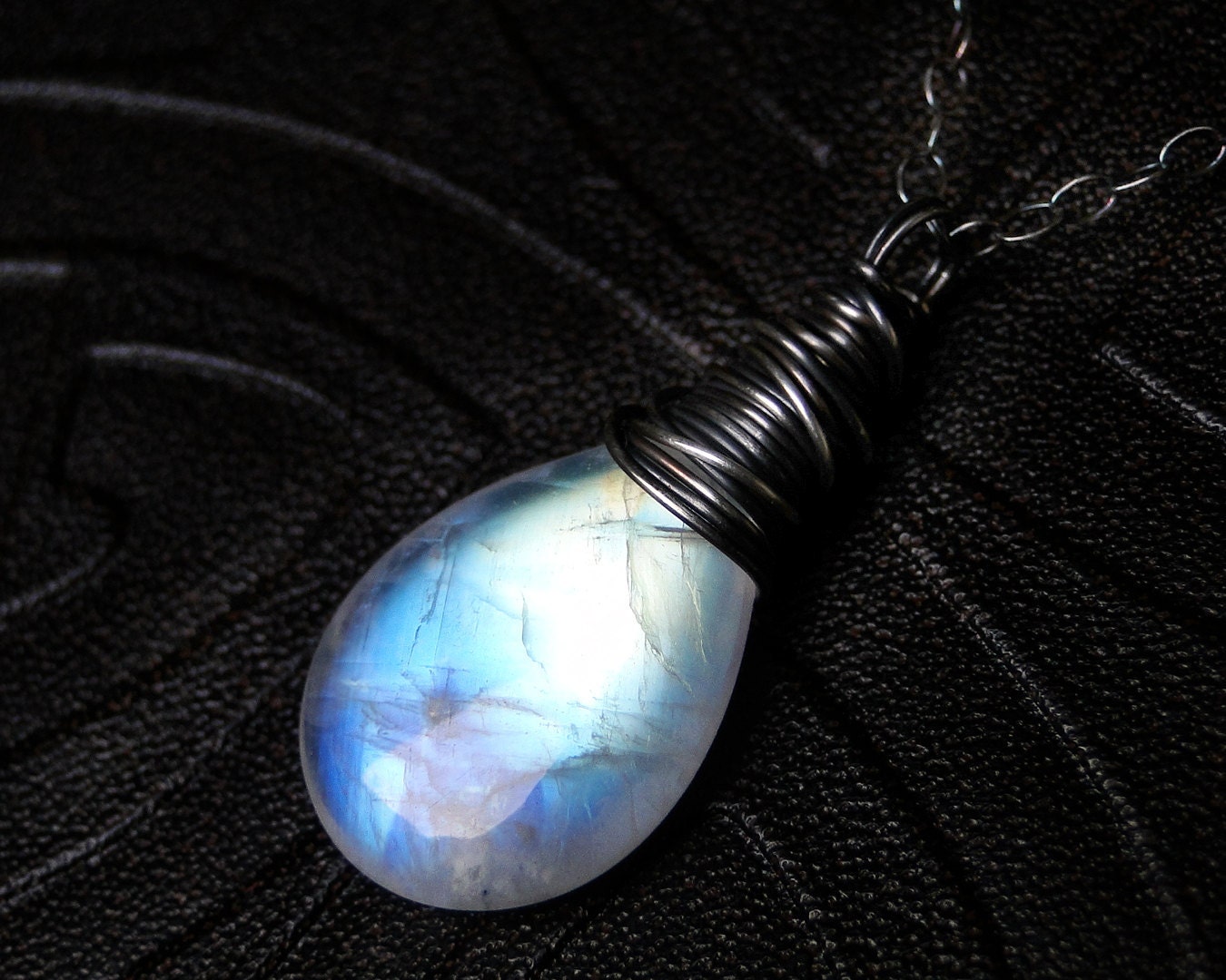 Rainbow Moonstone Necklace on Oxidized Sterling Silver - Nightfall by CircesHouse on Etsy