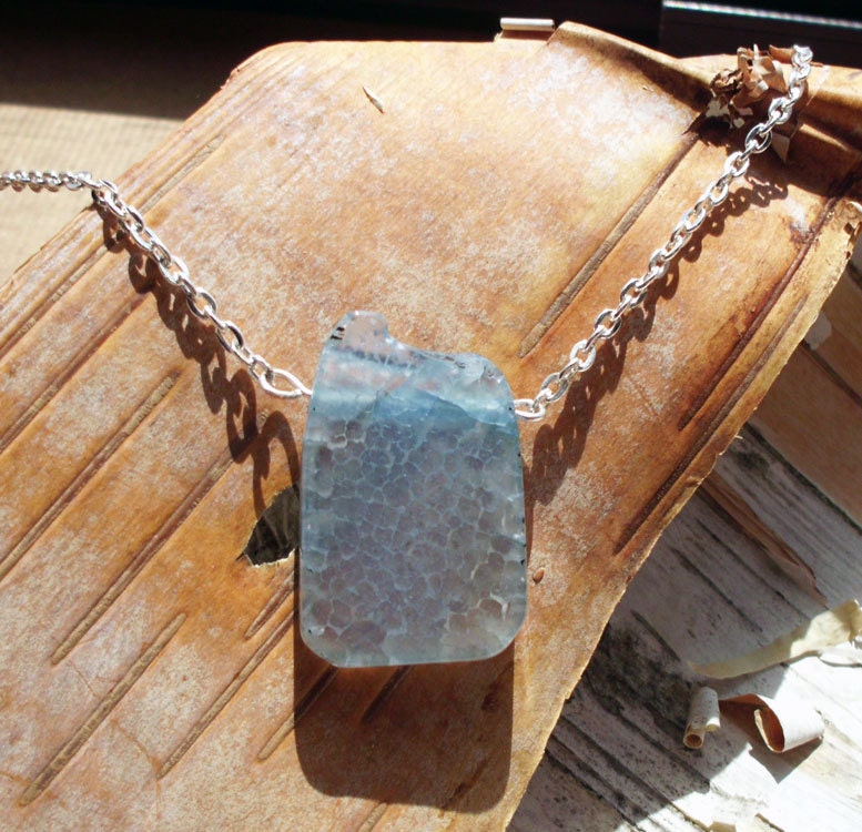Simply Edgy Clear Pale Water Blue Stone Necklace 18 Inch Silver Transparent Bohemian Boho Hippie Tribal