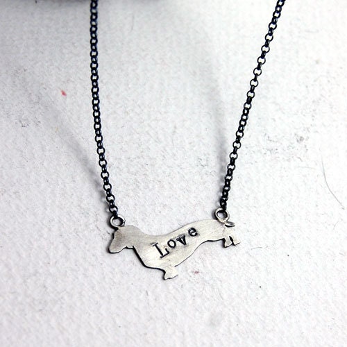 Sterling Silver Dachshund Dog Love Necklace - 5 dollars of every purchase goes to the SPCA