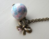Sale 40% Off - Watercolor Necklace, Bow Necklace, Pink Mystic Quartz, Vintage Beads