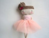 Ballerina rag doll - plush toy cloth art doll ballerina in pink tutu dancer  ballet made to order