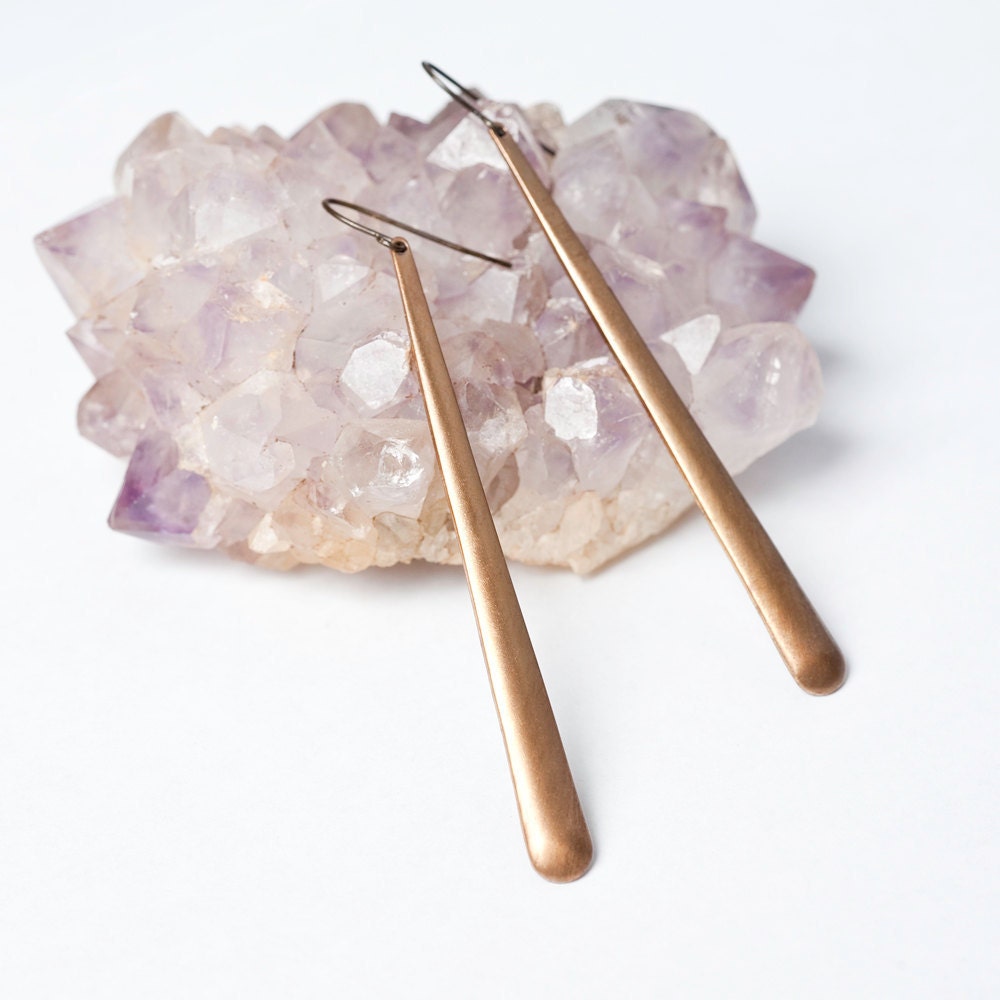 Vintage Brass Long Tear Drop Earrings